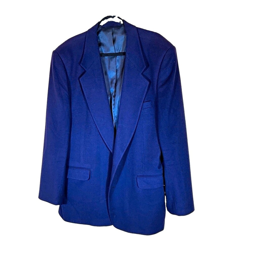 FIORAVANTI COUTURE Navy Wool Cashmere Tweed Blazer 2 Btn 46L Notch Vent